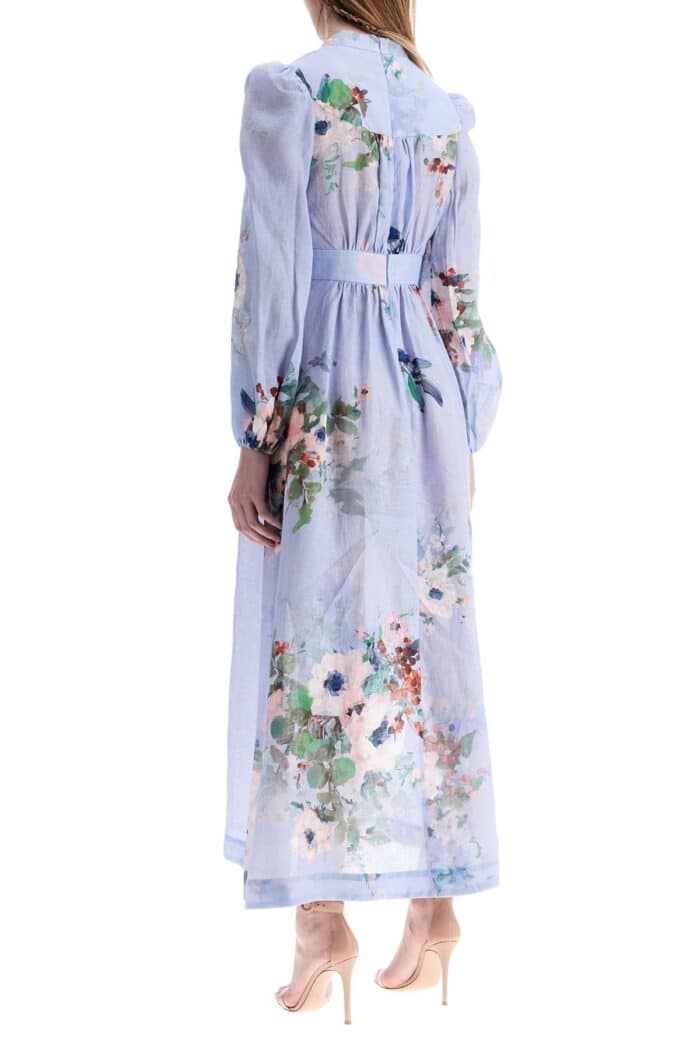 ZIMMERMANN Light Blue Watercolor Floral Midi Dress With Deep V Neckline