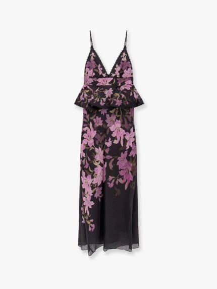 Zimmermann Linen And Cotton Long Dress With Floral Print