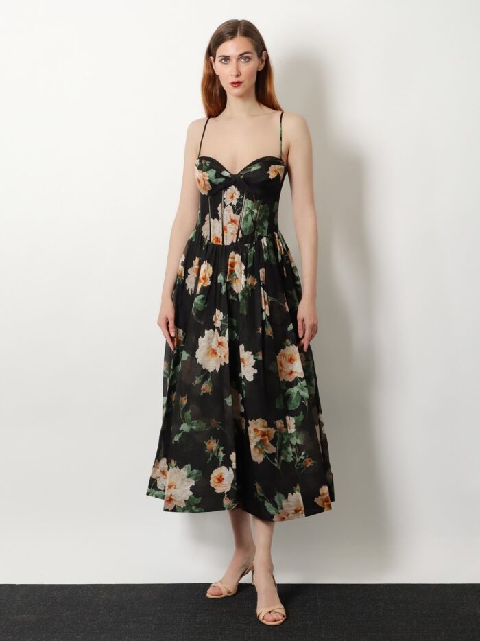 ZIMMERMANN Luna Corset Linen And Silk Dress
