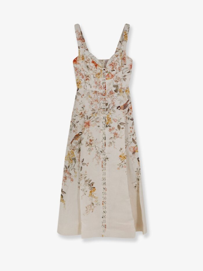 zimmermann luna linen midi dress with all over floral print ZIMMERMANN Luna Linen Midi Dress With All-over Floral Print