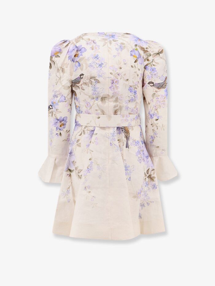 ZIMMERMANN Luna Short Linen Dress With Songbird Print