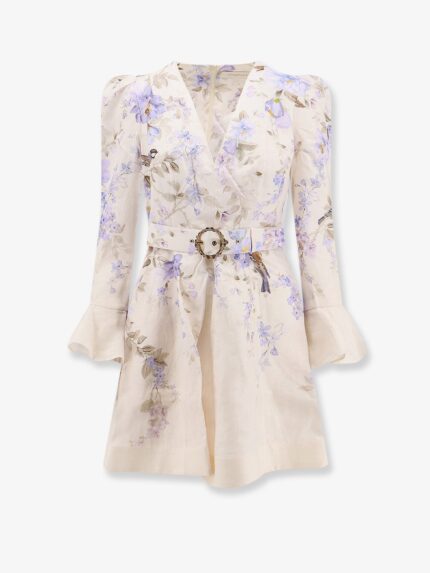 ZIMMERMANN Luna Short Linen Dress With Songbird Print