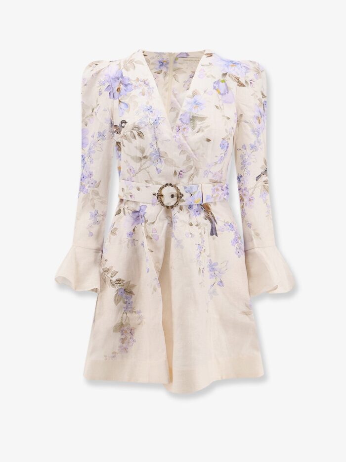 zimmermann luna short linen dress with songbird print ZIMMERMANN Luna Short Linen Dress With Songbird Print