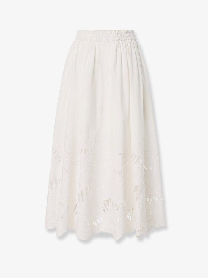 ZIMMERMANN Mahon Cotton Skirt With Embroidered Detail On The Bottom