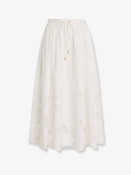 ZIMMERMANN Mahon Cotton Skirt With Embroidered Detail On The Bottom