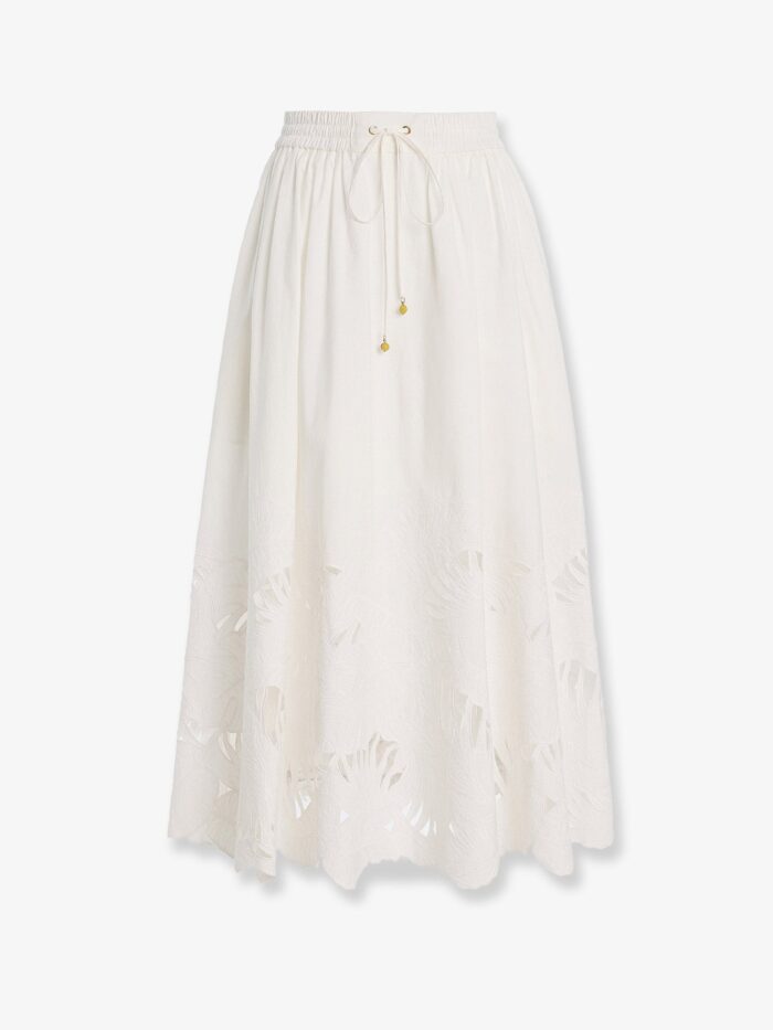 zimmermann mahon cotton skirt with embroidered detail on the bottom ZIMMERMANN Mahon Cotton Skirt With Embroidered Detail On The Bottom