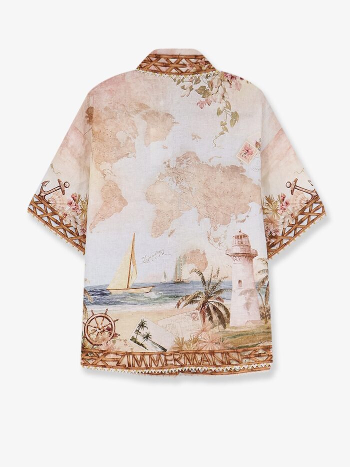 ZIMMERMANN Mahon Linen Shirt With Blue Island Map Print