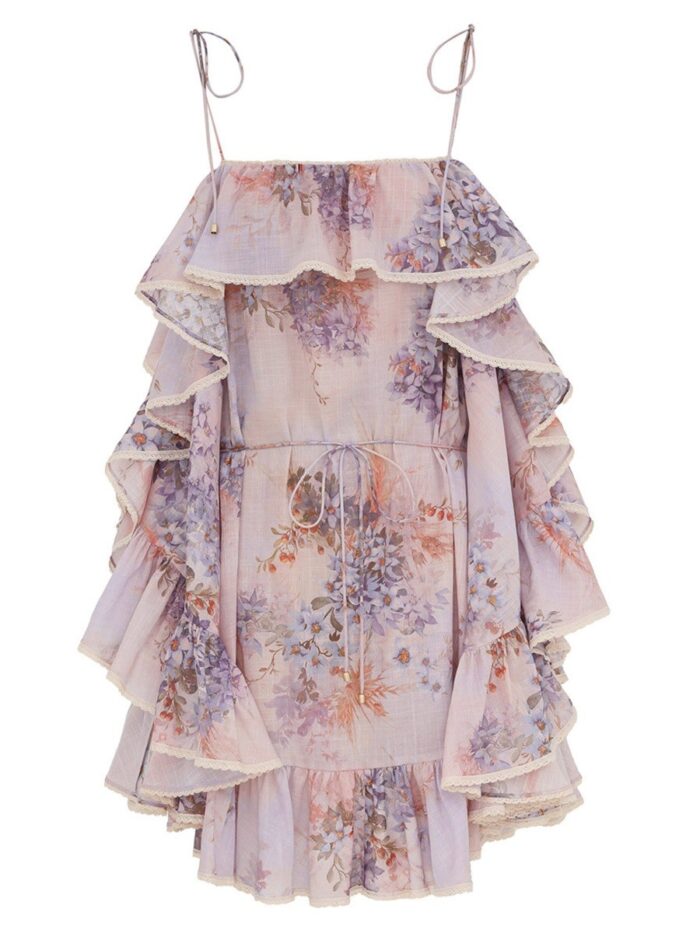ZIMMERMANN MINI DRESS WITH RUFFLES "CASCADIAN"