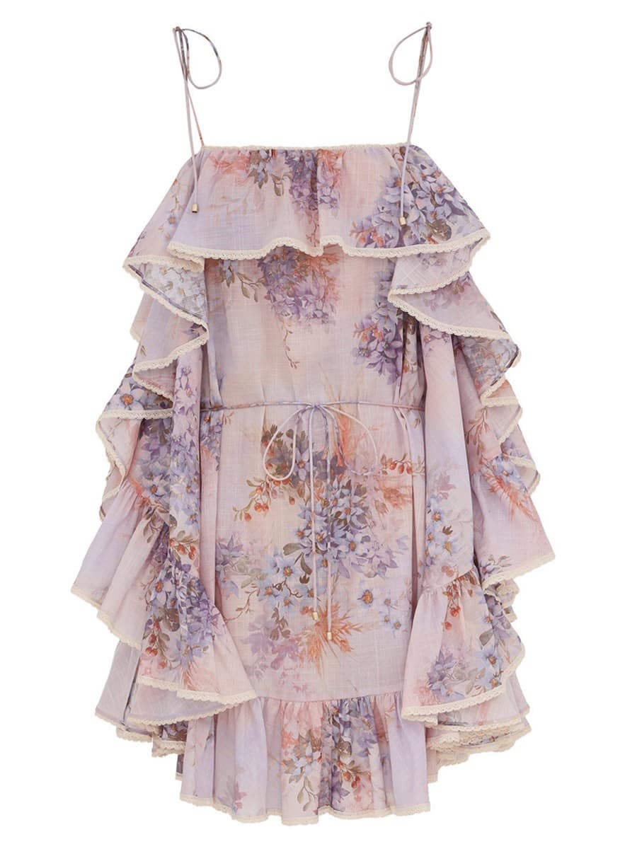 ZIMMERMANN MINI DRESS WITH RUFFLES "CASCADIAN"