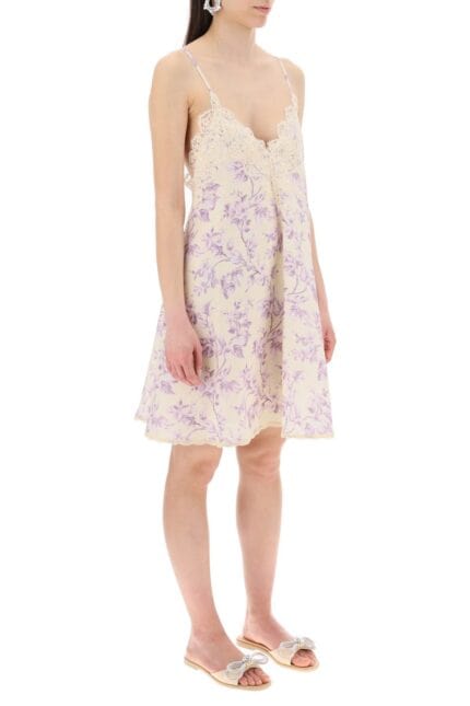 ZIMMERMANN Mini Linen Dress With Lace Trim