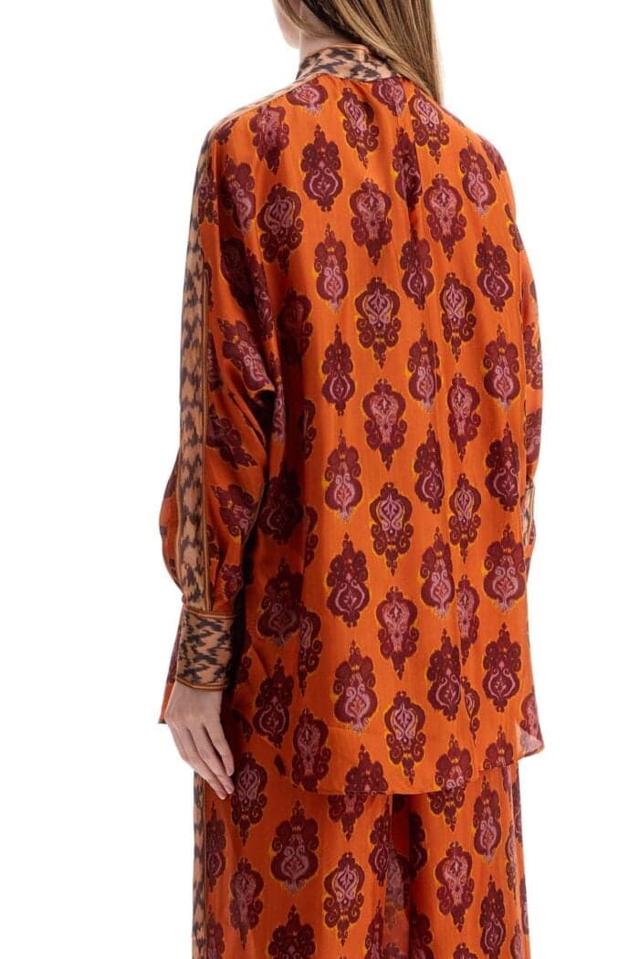 ZIMMERMANN Orange Silk Shirt Ikat Long Sleeve Loose Fit