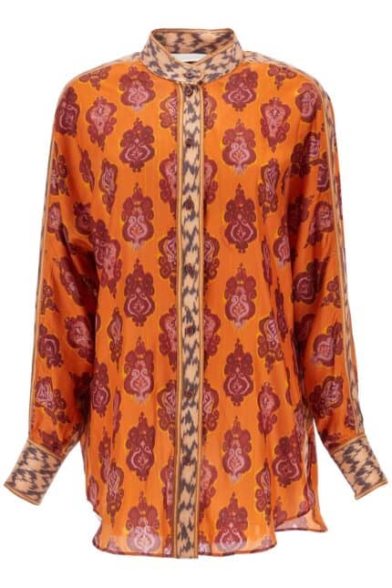 ZIMMERMANN Orange Silk Shirt Ikat Long Sleeve Loose Fit