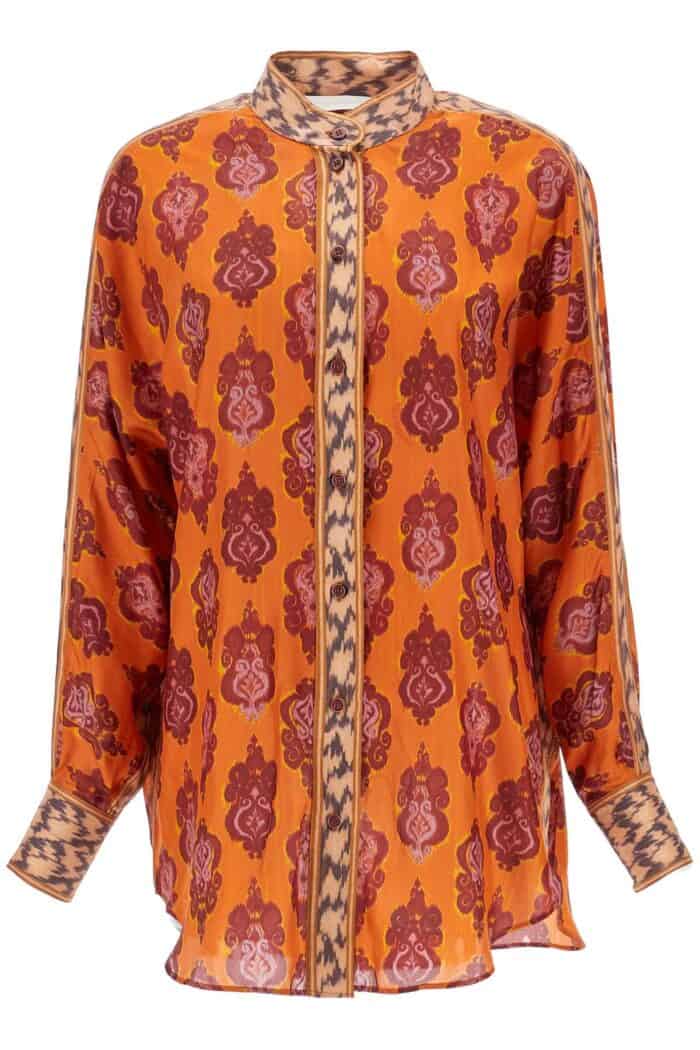 ZIMMERMANN Orange Silk Shirt Ikat Long Sleeve Loose Fit