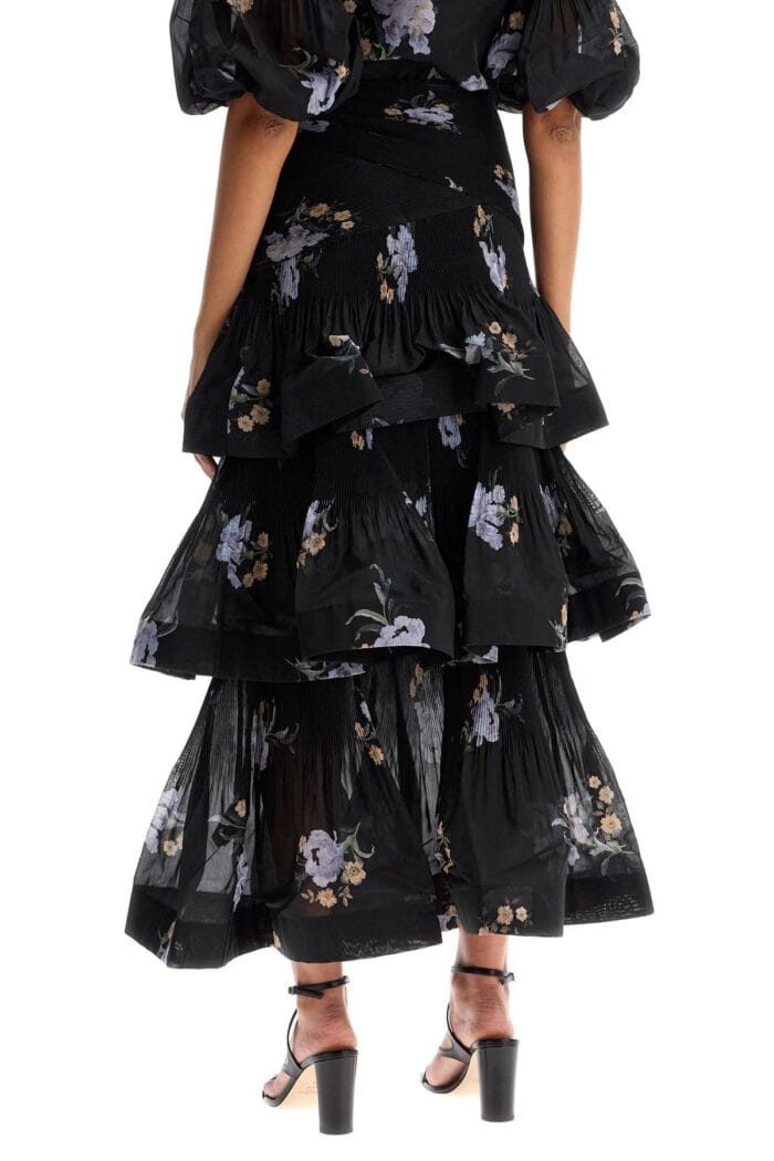 ZIMMERMANN Pleated Ruffle Skirt With Floral Print