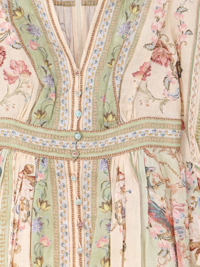 ZIMMERMANN Roselight Plunge Tapestry Print Linen Dress