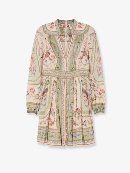 ZIMMERMANN Roselight Plunge Tapestry Print Linen Dress