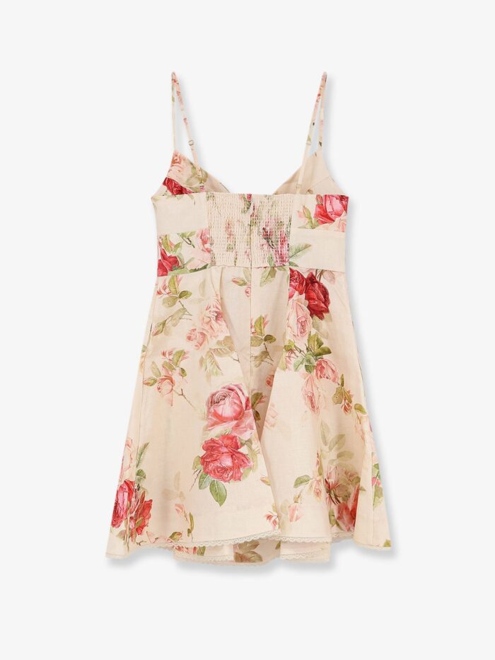 ZIMMERMANN Roselight Short Linen Dress With Floral Print
