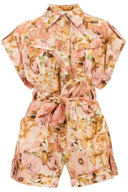 ZIMMERMANN Short Floral Linen Jumpsuit For Women