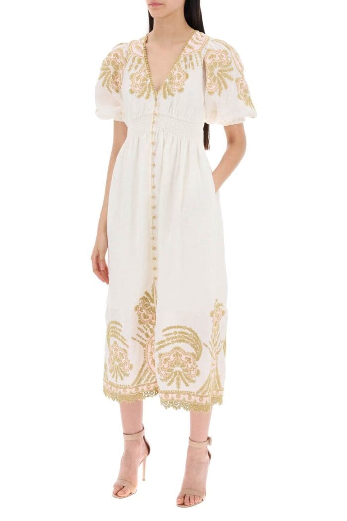 ZIMMERMANN "waverly Embroidered Linen Dress"