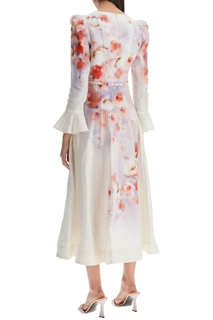 ZIMMERMANN White Floral Linen Midi Dress Ciara