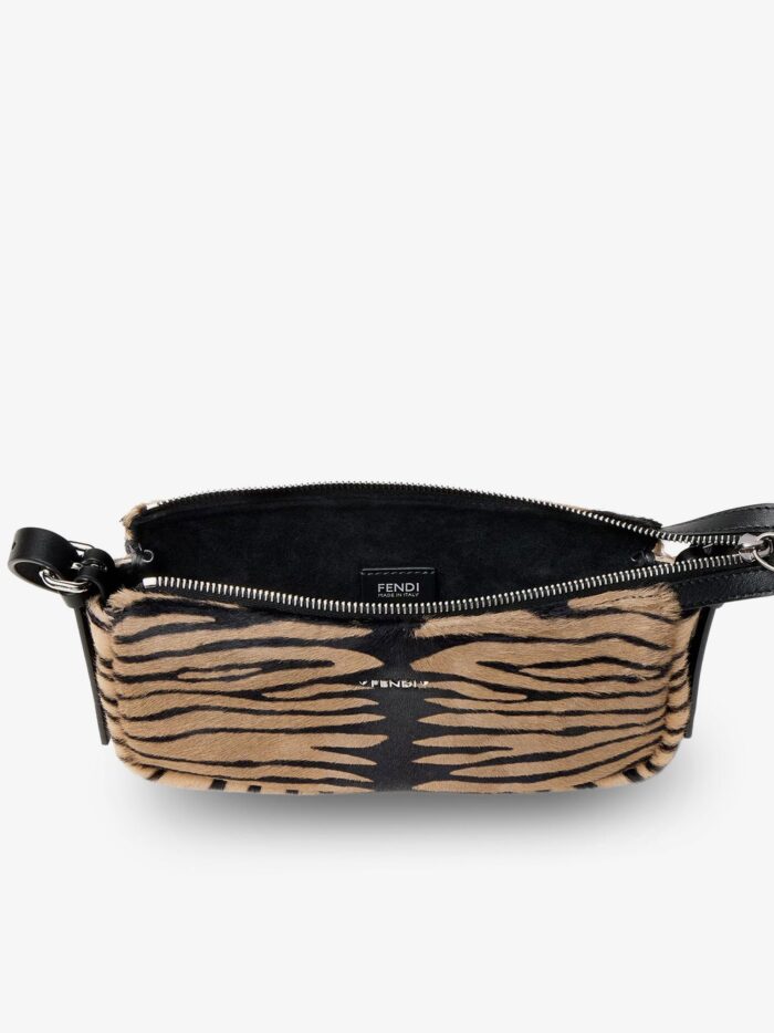 Fendi Zip Top Small Shoulder Bag In Tiger-print Pony Skin